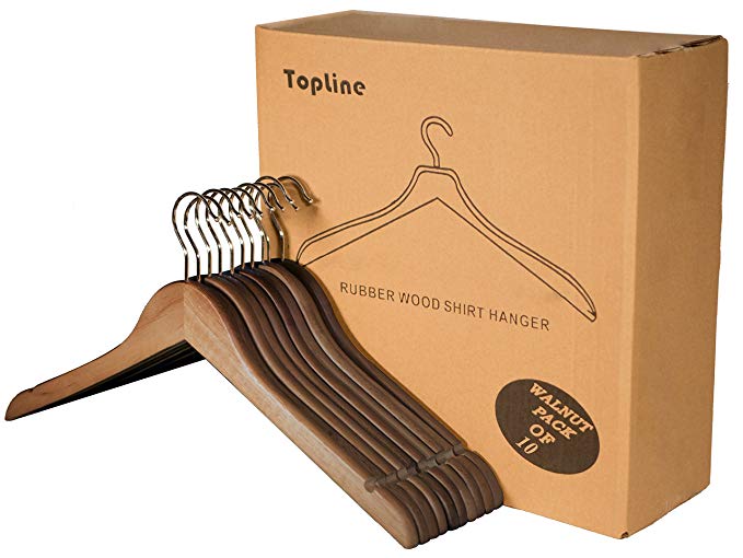 Topline Classic Wood Shirt Hangers - Walnut Finish (10-Pack)