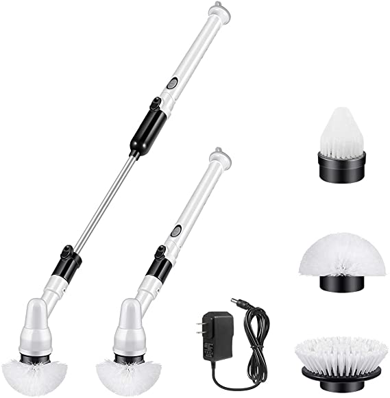 Spin Scrubber, 360 Electric Spin Scrubber Cordless Shower Scrubber with 4 Replaceable Cleaning Brush Head and Adjustable Extension Handle for Cleaning Bathrooms