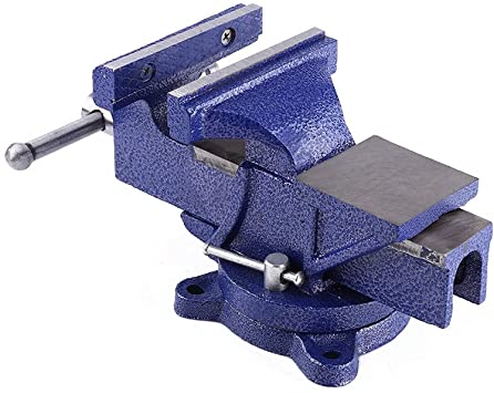 Bench Vise, 5" Cast iron 45# steel Vise Clamp Heavy Duty High Stability Workshop Metalworking Vice Clamp Jaw Bench Vice Swivel Base 6Kg Weight Blue