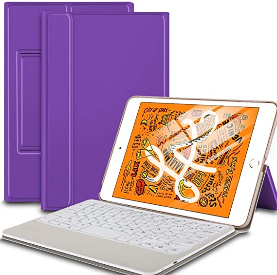 IVSO Keyboard Case for iPad Mini 5 / Mini 4 - Ultra Lightweight Folio Flip Smart Auto Sleep/Wake Cover Case with Wireless Keyboard for iPad Mini 5th Gen 2019 / iPad Mini 4 2015 Tablets, Purple