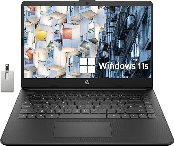 HP Premium Stream 14" HD BrightView Laptop, Intel Celeron N4120, 4GB RAM, 64GB eMMC Storage, UHD Graphics, HD Webcam, 1 Year Office 365, Bluetooth, WiFi, HDMI, Win 11s, Black, 32GB Hotface USB Card