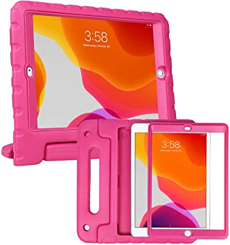 HDE iPad 7th Generation Case for Kids with Built-in Screen Protector – iPad 10.2 inch 2019 Case for Kids Shock Proof Protective Heavy Duty Cover with Handle Stand for 2019 Apple iPad 10.2 - Hot Pink