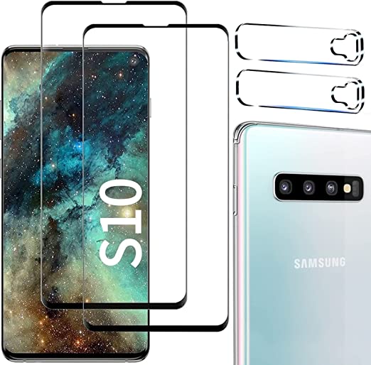 [2 2 Pack] Galaxy S10 Screen Protector, 9H Tempered Glass Include a Camera Lens Protector,Ultrasonic Fingerprint Compatible,HD Clear,3D Curved for Samsung S10 Glass Screen Protector