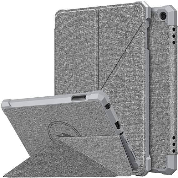 MoKo Case Compatible with All-New Kindle Fire HD 8/Fire HD 8 Plus Tablet(10th Generation,2020 Release), Origami Standing Shell Cover Case with Multi Angle Magnetic TPU Back Cover, Denim Gray