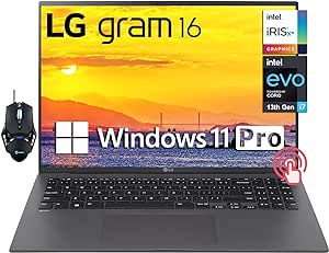 LG 2024 Newest Gram 16 Lightweight Touchscreen Business Laptop, 16" IPS WQXGA 2560 x 1600 Display, 13th Gen Intel 12-Core i7-1360P, 16GB RAM, 1TB SSD, Iris Xe Graphics, Backlit KB, Windows 11 Pro