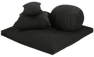 Buckwheat Zafu, Zabuton and Support Meditation Cushions Set (4Pc), Black