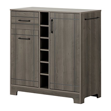 South Shore Vietti Bar Cabinet with Bottle and Glass Storage, Gray Maple