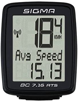 Sigma BC 7.16 ATS Wireless Bicycle Computer | Speed, Distance, Ride Time, Clock | Compact, Easy to Read Display, Auto Start/Stop, IPX8 Water Resistant, Tool Free Mounting, USFB Compatible