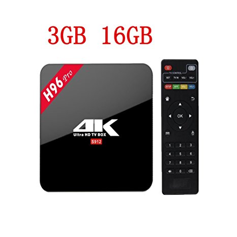 H96 Pro TV Box 3G ROM 16G RAM Android 7.1 TV Box Amlogic S912 Octa Core TV Box Ultra 4K Set Top Box Support with WiFi DLNA HDMI AirPlay