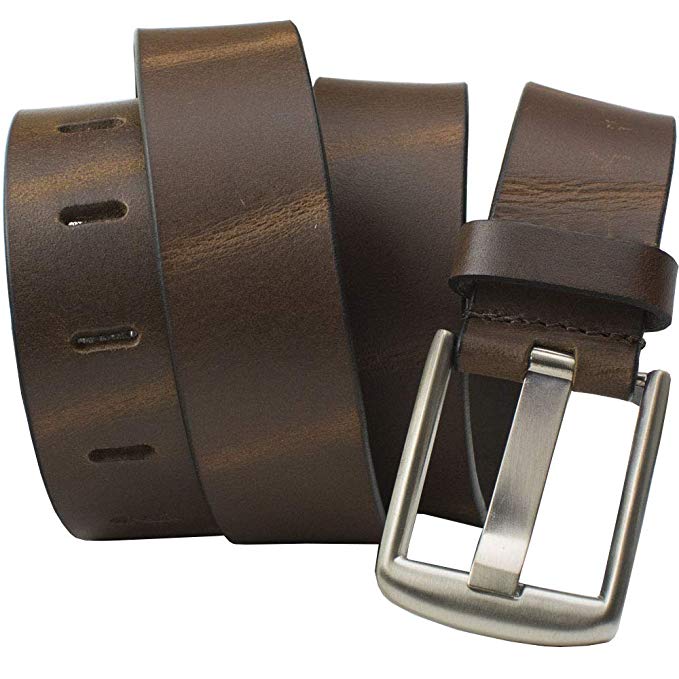 Brown Wide Pin Belt - Nickel Smart - Full Grain Leather Belt with Nickel Free Zinc Buckle