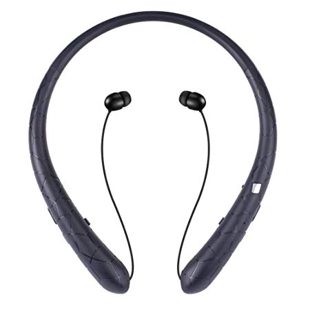 Bluetooth Headphones Joyphy Wireless Retractable Earbuds Neckband Headset Sports Sweatproof Earphones with Mic (Black)