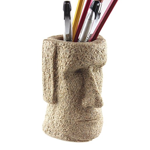 BRILA Desk Pen Pencil Pot Holder, Toothbrush holder, Easter Island Statue Style Sandstone Resin Desktop Organizer Container, Stationery Storage, office Desk Decoration, study bookshelf decor