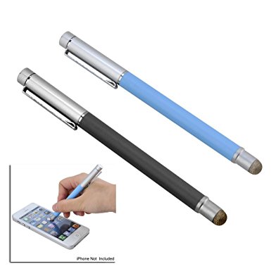 SuperBZ 2PCS 2 in 1 Micro-Knit Fabric Tip Capacitive Touch Screen Stylus with Ball Point Pen for Apple iPhone iPad & Other Touch Screen Devices, Each of Black / White /Silver