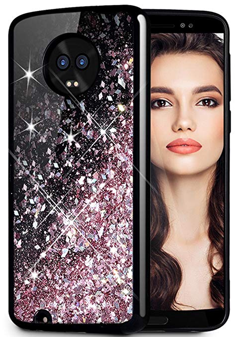 Moto G6 Case, Caka Moto G6 Glitter Case [Starry Night Series] Luxury Fashion Bling Flowing Liquid Floating Sparkle Glitter Girly TPU Bumper Case for Moto G6 2018 - (Rose Gold)