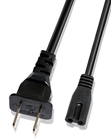 Fosmon 2-Slot to Standard Power Cord (Figure 8 Power Cord / PA-14 - 5FT) Dual Pin Non-Polarized Universal Replacement Power Cord for Gaming Systems, Printers, Boomboxes, and Other Electronic Devices