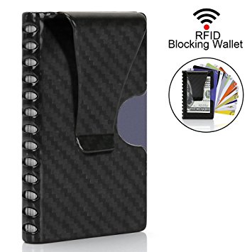 Money Clip, Carbon Fiber Wallet -EGRD Minimalist Front Pocket Slim Wallet, Business Card Holder, RFID Blocking Credit Card Holder For Men(Upgraded Version)