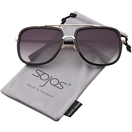 SojoS Classic Square Aviator Sunglasses Oversized Double Bar Metal Frame SJ1080