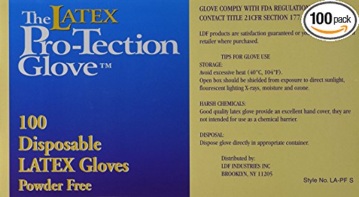Disposable Latex Gloves, Powder Free, Size: Small, 100 Count