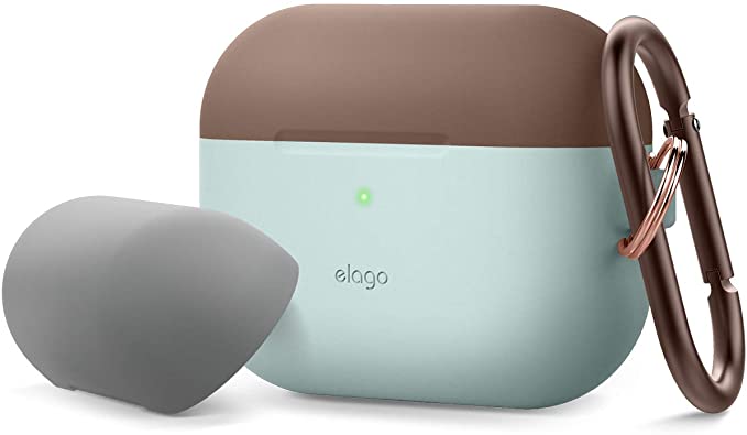 elago Duo Case with Keychain Designed for Apple AirPods Pro Case, 2 Caps   1 Body [ Dark Brown, Medium Grey   Baby Mint ]