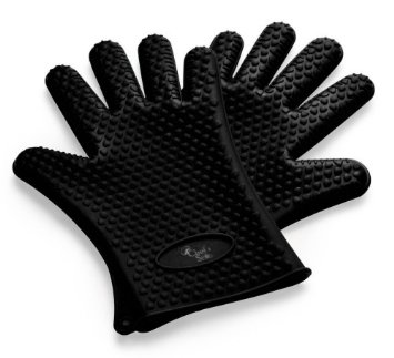 Chefs Star Germ and Heat Resistant - Sure Grip Silicone BBQ Cooking Gloves - Waterproof - Dishwasher Safe Black