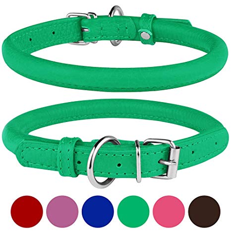 BronzeDog Rolled Leather Dog Collar Round Rope Pet Collars for Small Medium Large Dogs Puppy Cat Red Pink Blue Brown Rose Green