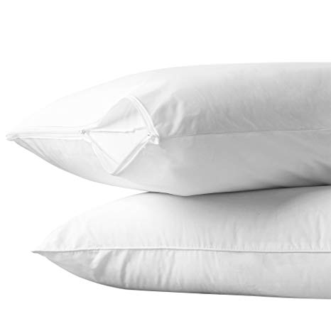 AllerEase 100% Cotton Allergy Protection Pillow Protectors – Hypoallergenic, Zippered, Allergist Recommended, Prevent Collection of Dust Mites and Other Allergens, Standard Sized, 20” x 26” (Set of 2)