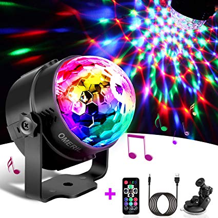 Disco Lights, OMERIL Sound Activated Disco Ball Lights with 4M/13ft USB Charging Cable, 3W RGB Party Lights with Remote Control for Kids Birthday, Family Gathering, Christmas Party, Home-USB Powered