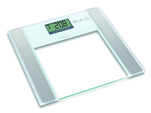 EXZACT Pro - Super Slim Body Analyser Electronic Scale - 1.7cm Thickness- Body Fat/Hydration/Body Muscle/Bone - 12 user memory - 150 kg / 330 lb (White)