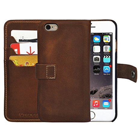 iPhone 6, 6s Wallet Case, VIGOSS | Durable and Slim | Lightweight with Classic Design | Genuine Leather | Vintage Dark Brown | Credit Card Holder | Travel Wallet|Apple 6/6s (4.7 in) (Style 1 Brown)
