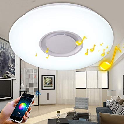 Upgrade 36W LED Ceiling Lights with Bluetooth Speaker Smartphone APP, Dimmable 19.7-inch Music RGBW Color Temperature Adjustable, 80W Fluorescent Equivalent, Round Flush Mount Light Fixture