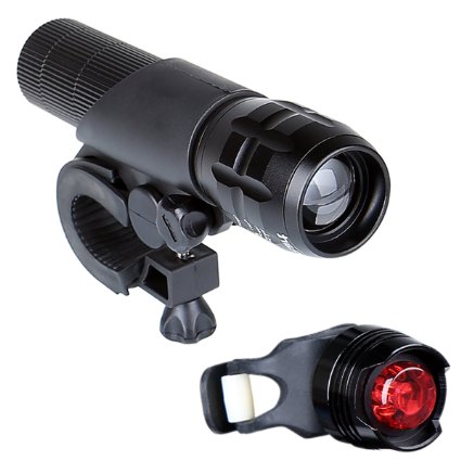 Blusmart Bike Headlight 500LM Adjustable Flashlight and Taillight Kit Ultra Bright Zoomable LED Torch Bike Lights with Mini Rear Signal Spot Light Waterproof Emergency Light