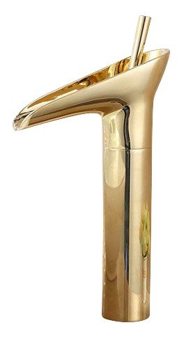 Aquafaucet Gold Cup Shape Tall Single Handle Waterfall Faucet Bathroom Sink Vessel Faucet Basin Mixer Tap,Golden Finished