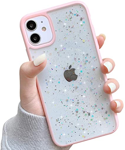 Ownest Compatible with iPhone 11 Case,Clear Sparkly Bling Star Glitter Design for Women Girls Soft TPU Shockproof Anti-Scratch Protective Cases for iPhone 11-Pink