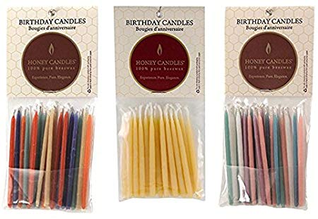 100% Pure Beeswax Birthday Candles Bundle (3 Packs of 20, Royal, Natural and Pastel Colors, 3 Inch Tall)