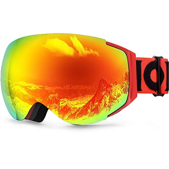 ZIONOR Lagopus X6 Ski Goggles, Snowboard Snowmobile Snow Goggles with UV400 Protection Anti-fog Spherical Frameless Oversize Dual Lenses Goggles  (Revo Red)