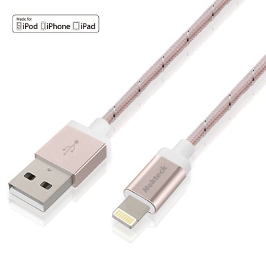 Apple Lightning to USB Cable, [Apple MFi Certified] Nekteck Nylon Braided Apple Charging Cord 6.6ft / 2m for iPhone 6s / 6/ Plus SE 5S iPad Pro Air 2 mini 4/3 iPod 5 iPod Nano and More - Rose Pink