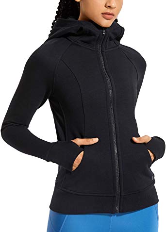 CRZ YOGA Women's Cotton Hoodies Sport Workout Full Zip Hooded Jackets Sweatshirt