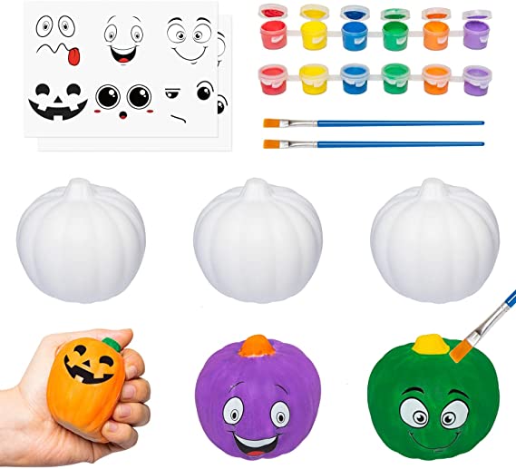 JETEHO 6 Pack Halloween Crafts for Kids Paint Your Own Halloween Squishes Pumpkins Slow Rising with Decorating Stickers Halloween Craft Kit for Halloween Thanksgiving Party Favors Gifts