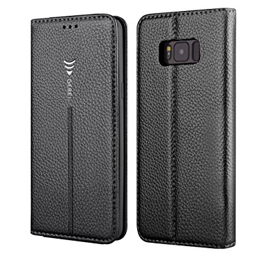 Galaxy S8 Case, Amabin Premium Leather Credit Card Slot Hidden Magnetic Book Stand Slim Flip Folio Wallet Case for Samsung Galaxy S8 (Black)