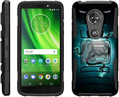 TurtleArmor | Compatible with Motorola Moto G6 Play Case | Moto G6 Forge Case [Hyper Shock] Hybrid Dual Layer Armor Holster Belt Clip Case Kickstand - Blue Serpents