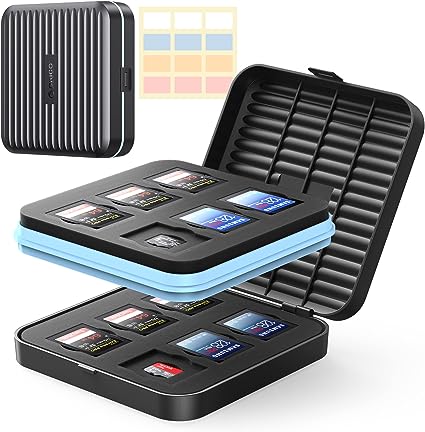 ORICO SD Card Holder, 24 Slots SD Card Storage for 12 TF Card & 12 SD Card, Water-Resistant, Anti-Shock, Dust-Proof Memory Card Case with Labels