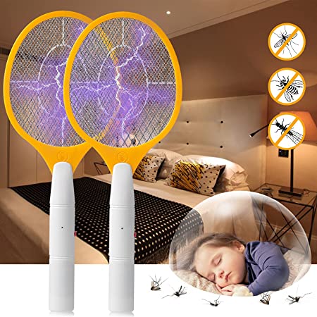 Allinall Bug Zapper,Mosquito Zapper Indoor Outdoor Electric Fly Swatters Battery Powered Mosquito Killer Bug Zapper Racket Handheld Insect Fly Trap for Home Bedroom Kitchen Backyard(2 Pack,Black)
