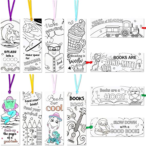 60 Pieces Color Your Own Bookmarks DIY Bookmarks Coloring Paper Bookmarks for Teachers Students Classroom Rewards Supplies