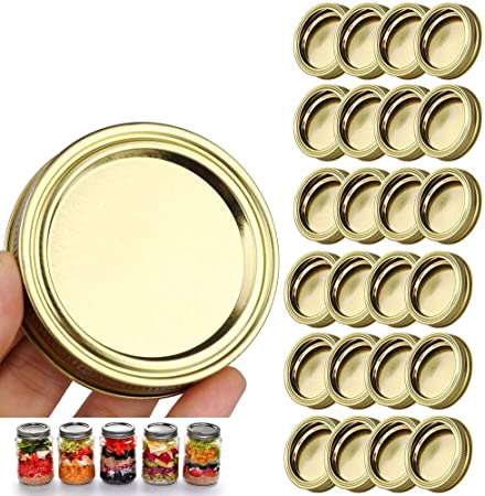 24 Pcs Regular Mouth Canning Lids with Bands Silicone Seals Rings for Mason Jar Leak Free and Air Tight Fits Ball, Kerr & More (Gold)