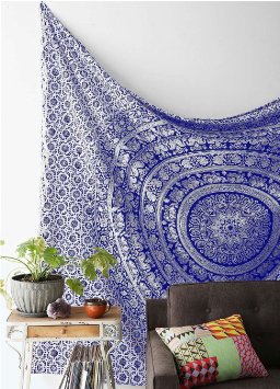 Blue and White Tapestry Elephant Mandala Hippie Indian Traditional Throw Beach Throw Wall Art College Dorm Bohemian Wall Hanging Boho Twin Bedspread