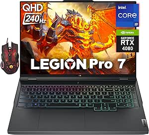 Lenovo Legion Pro 7 Gaming Laptop 2024 Newest, 16" QHD  240Hz Display, 13th Gen Intel Core i9-13900HX(24-core), NVIDIA GeForce RTX 4080, 32GB RAM, 1TB SSD, Wi-Fi 6, Backlit Keyboard, Windows 11 Home