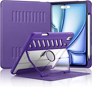 MoKo for iPad Air 11 Inch Case (M2) 2024, iPad Air 6th Generation Case/iPad Air 5th/4th Gen 2022/2020 with Pencil Holder, [Shockproof, Protective, Magnetic Stand, Clear Back Cover], Dark Purple