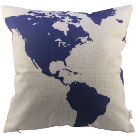 HOSL Captain Blue Map Cotton Linen Square Decorative Throw Pillow Case Cushion Cover 17.3*17.3 Inch(44CM*44CM) by HOSL