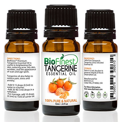 BioFinest Tangerine Oil - 100% Pure Tangerine Essential Oil - Soothe Oily Skin, Wrinkles and Scars- Premium Quality - Therapeutic Grade - Best For Aromatherapy - FREE E-Book (10ml)