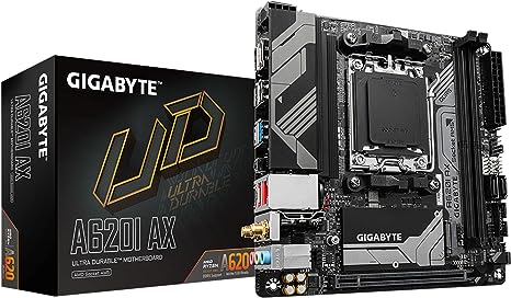 GIGABYTE A620I AX (AM5/ LGA 1718/ AMD/ A620/ Mini-ITX/ 5-Year Warranty/ DDR5/ Single M.2/ PCIe 4.0/ USB 3.2 Gen1 Type-C/Realtek Wi-Fi 6E/ Realtek 2.5GbE/ Q-Flash Plus/PCIe EZ-Latch/Motherboard)